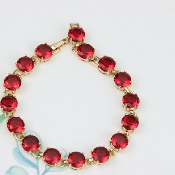 "Elegant Rose Gold Bracelet with Bold Red Stones, XPBL1023 - Picture 1 of 11